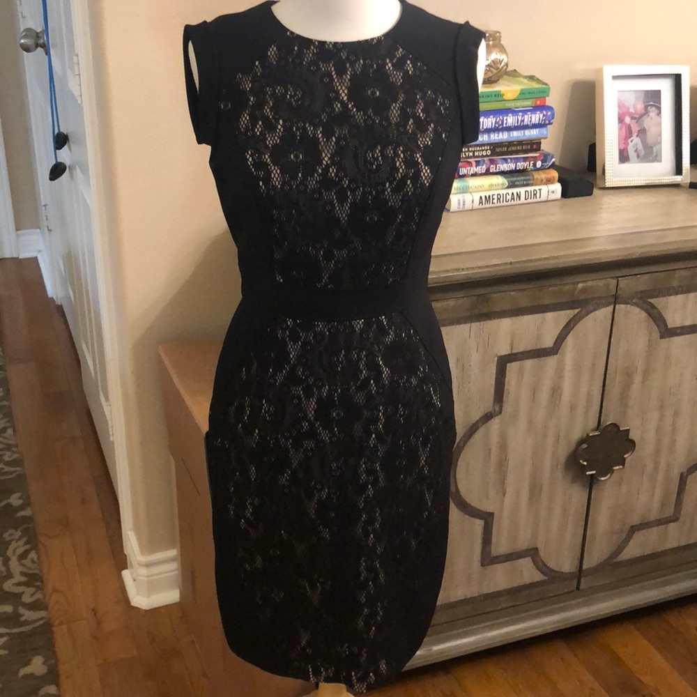 Black lace dress with gorgeous nude color by Adrianna Papel
